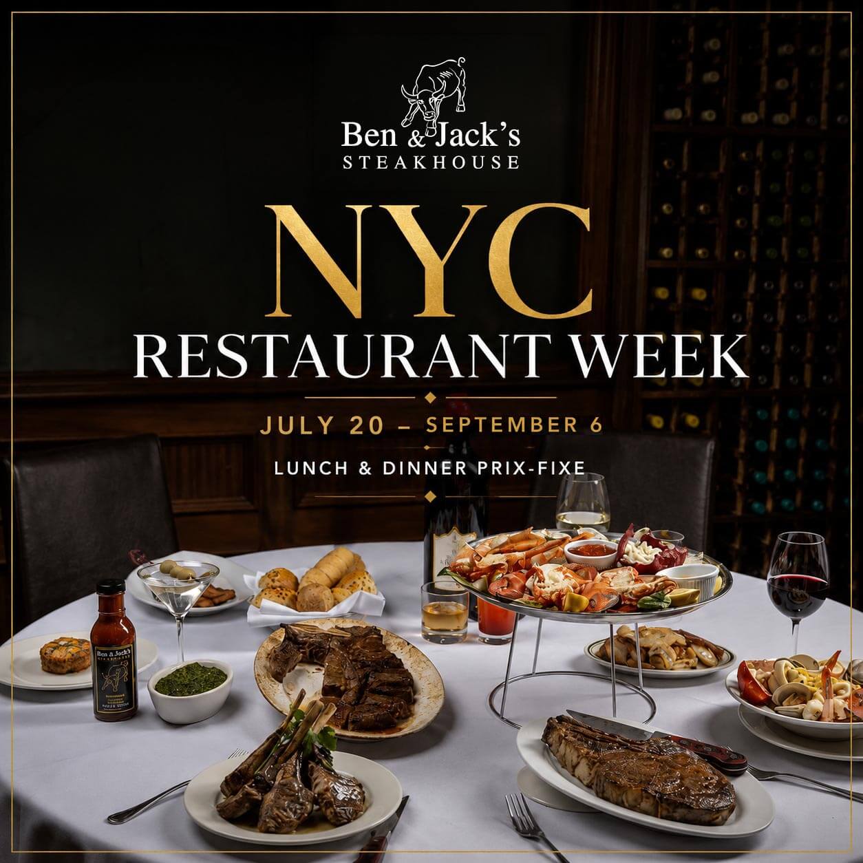 NYC Restaurant Week at Ben & Jack’s Steakhouse featuring USDA Prime steaks, fresh seafood, and prix-fixe lunch and dinner in Midtown Manhattan.